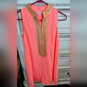 Lilly Pulitzer Jane Shift Dress Sunrise Cora Gold Metallic Size 0 EUC MSRP $198